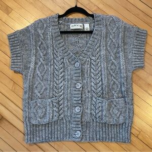 ORVIS Alpaca Cable Chunky Knit Button Front Sweater Vest Boxy Fit Preppy Scandi